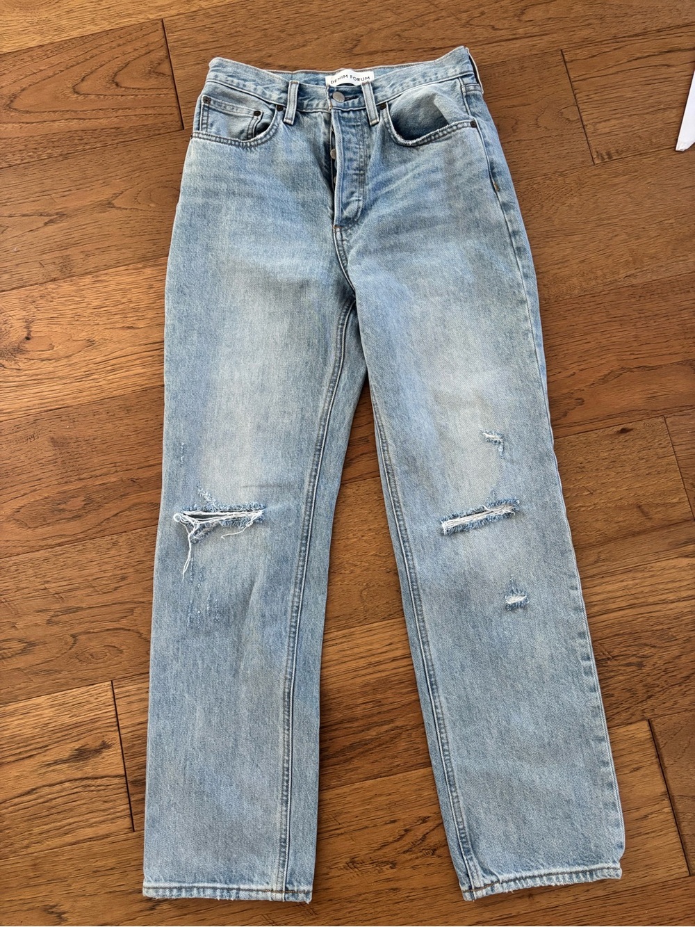 Denim Forum Light Blue Distressed Joni High-Rise Loose Jeans